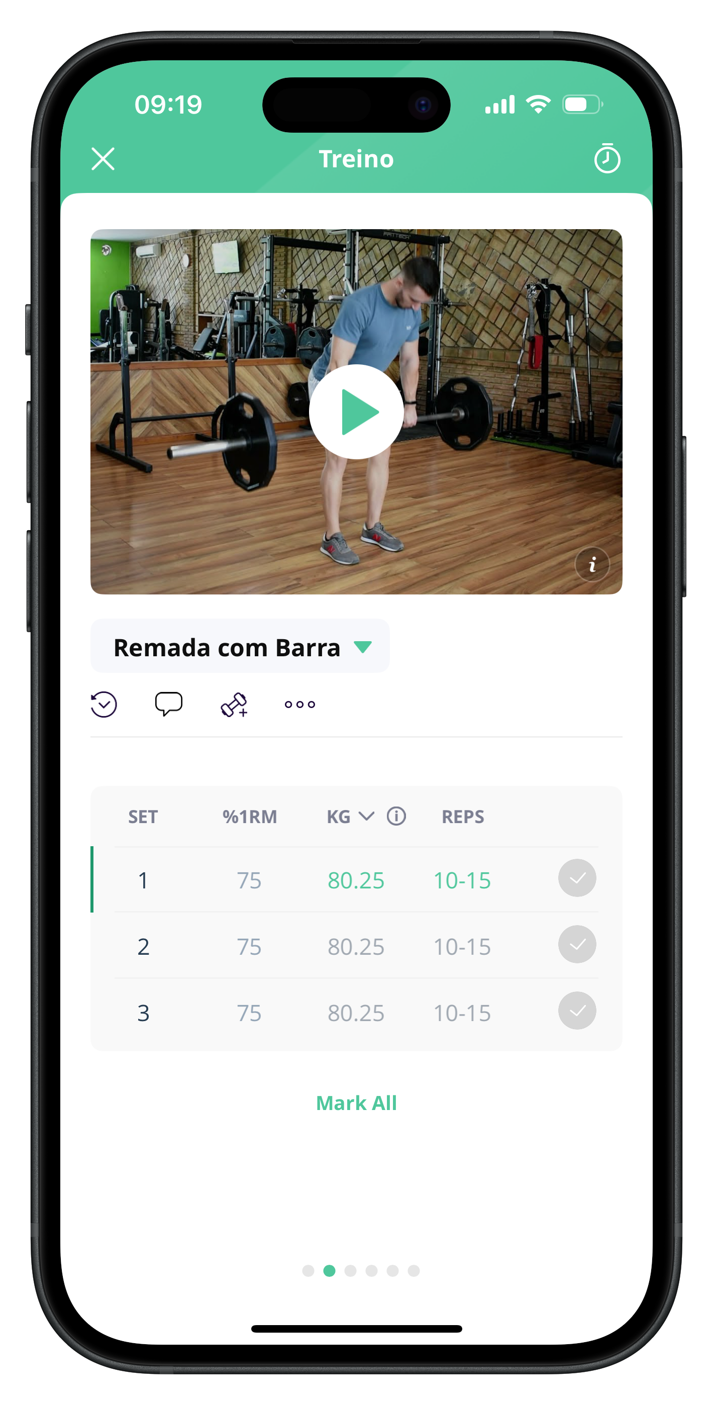 App de treino - ecrã 1